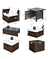 Gymax 9 Pieces Furniture Set w/ 50,000 Btu Propane Fire Pit Table Patio
