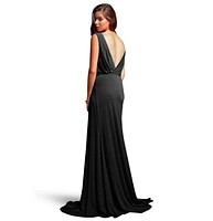 Pia Gladys Perey Women's Machine Washable None Iron Wrinkle Free Maxi V-Neck Bridesmaids Dress