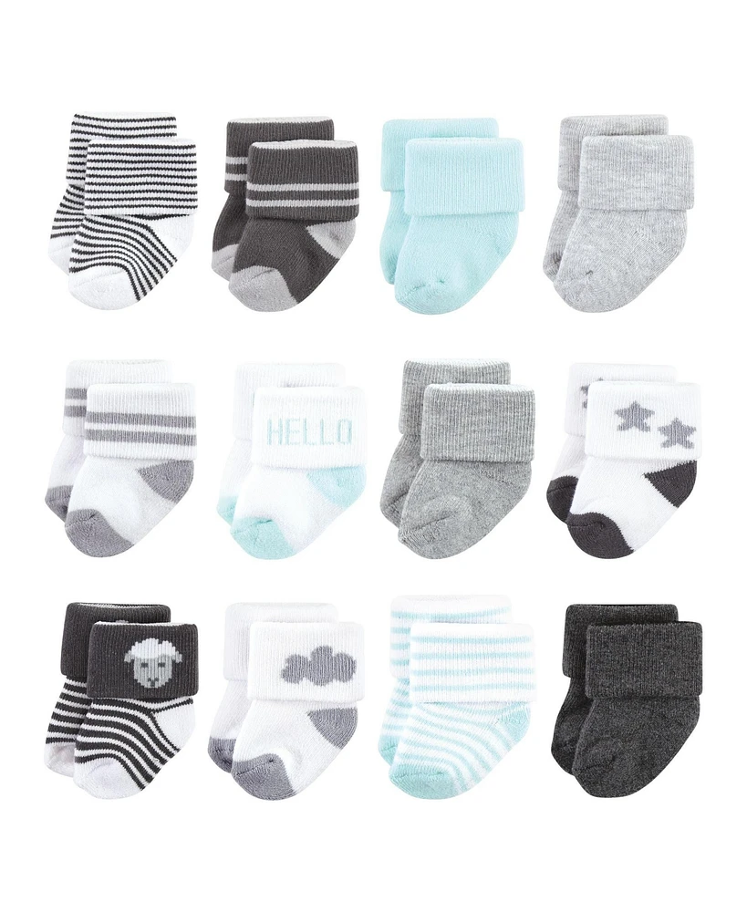 Hudson Baby Boys Unisex Cotton Rich Newborn and Terry Socks, Sheep 12-Pack, 0-6 Months