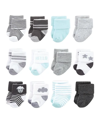 Hudson Baby Boys Unisex Cotton Rich Newborn and Terry Socks, Sheep 12-Pack, 0-6 Months