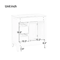 30" Bathroom Vanity with Sink Top, Bathroom Vanity Cabinet with Door and Two Drawers, Solid Wood Frame