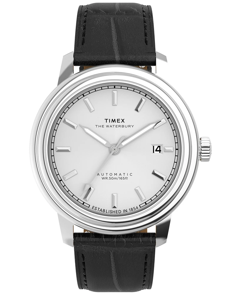 Timex Men's Mechanical Automatic Black Leather Watch