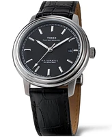 Timex Men's Mechanical Automatic Black Leather Watch, 41mm