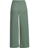 Lands' End Women's Tall Sport Knit Elastic Waist Wide Leg Crop Pants