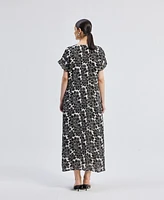 Reistor Women's Deep V-neck Maxi Dress with Front Gathers Black Florals