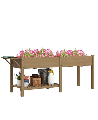 Outsunny Raised Garden Bed, Wood Planter with Liners,