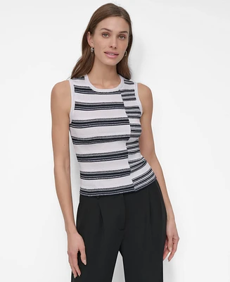 Dkny Petite Striped Ribbed Knit Sleeveless Top