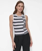 Dkny Petite Striped Ribbed Knit Sleeveless Top
