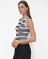 Dkny Petite Striped Ribbed Knit Sleeveless Top