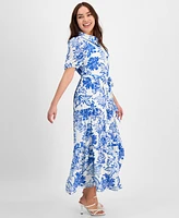 Tinsel Petite Floral-Print Belted Tiered Shirtdress
