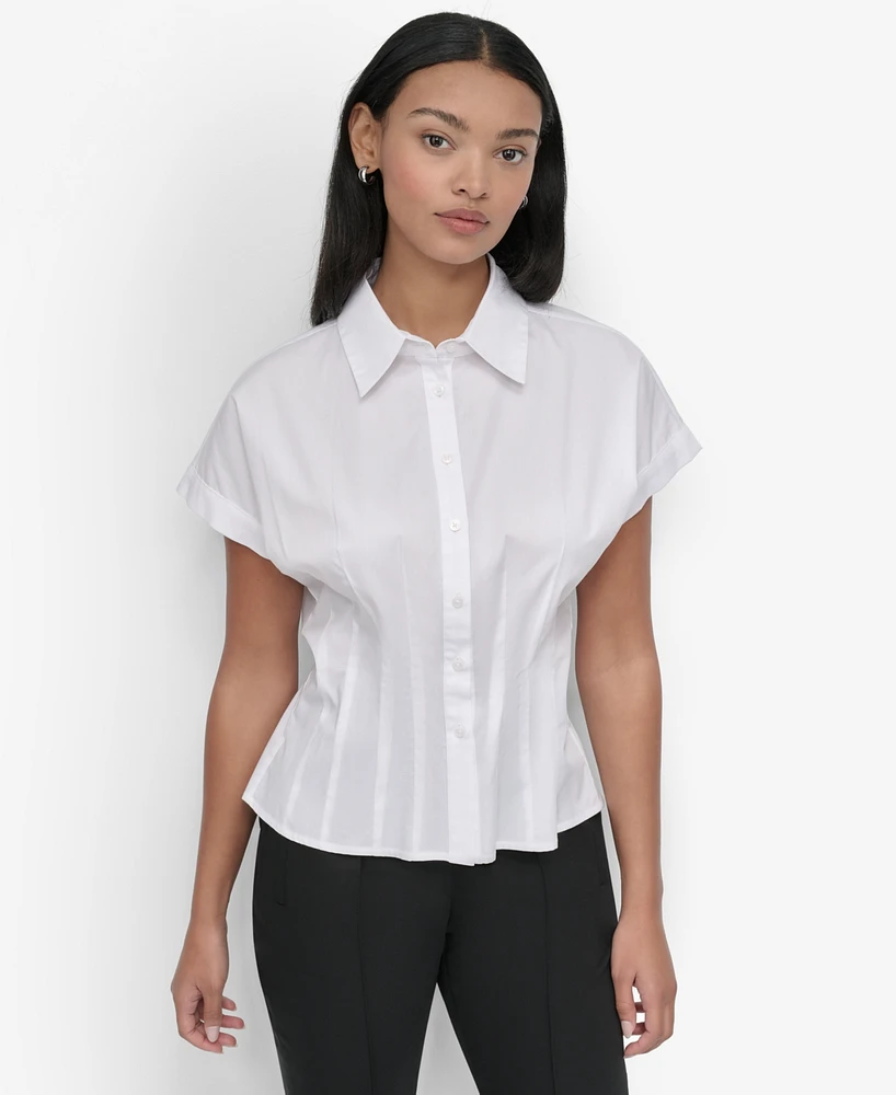 Dkny Petite Cotton Cap-Sleeve Button-Front Shirt