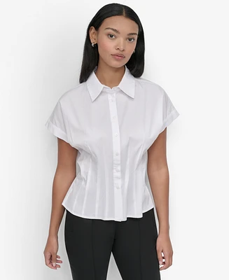 Dkny Petite Cotton Cap-Sleeve Button-Front Shirt