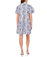 Msk Petite Cotton Floral Puff-Sleeve Shift Dress