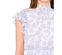 Msk Petite Floral Smocked-Waist Flutter-Sleeve Jumpsuit