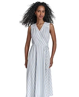 Calvin Klein Women's Striped Faux-Wrap Maxi Dress
