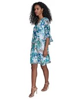 Calvin Klein Women's Floral 3/4-Flutter-Sleeve Shift Dress