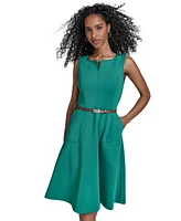 Calvin Klein Women's Split-Neck Belted Scuba Dress