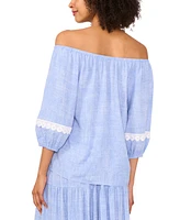 Sam & Jess Petite Lace-Trim Off-The-Shoulder 3/4-Sleeve Top