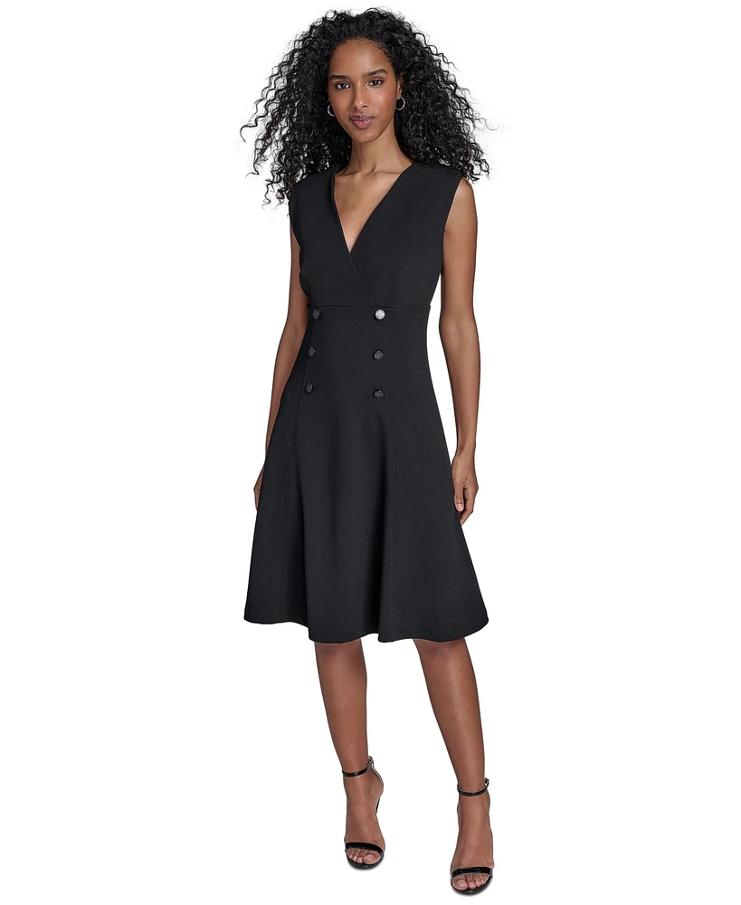 Calvin Klein Women's Scuba-Crepe Faux-Button Dress