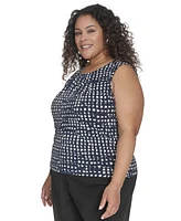 Calvin Klein Plus Printed Pleat Neck Sleeveless Top