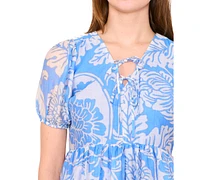 Msk Plus Printed Short-Puff-Sleeve Dress