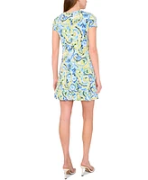 Msk Petite Paisley-Print Short-Sleeve Shift Dress