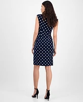Connected Women's Gathered Faux-Wrap Polka-Dot Dress