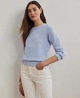 Lauren Ralph Petite Floral-Logo Combed Cotton Sweater