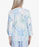 Alfred Dunner Petite St. Thomas Tropical Embroidered Button Front Top