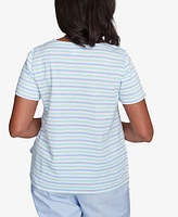 Alfred Dunner Petite St. Thomas Embroidered Daisy Striped Top
