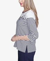 Alfred Dunner Petite Land of The Free Striped Star Studded Crew Neck Top