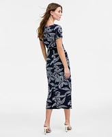 Robbie Bee Women's Printed Round-Neck Faux-Wrap Dress