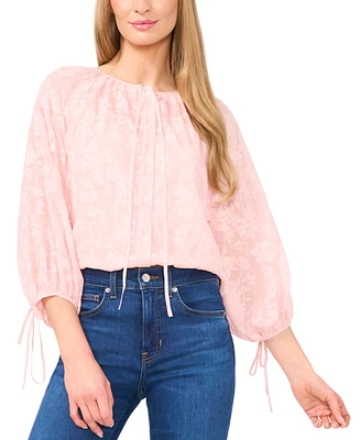 CeCe Women's Floral-Lace Button-Front Puff-Sleeve Blouse
