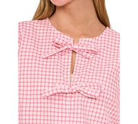 CeCe Women's Gingham Bow-Front Peplum Top