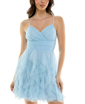 pear culture Juniors' Surplice-Neck Ruffle-Skirt Dress