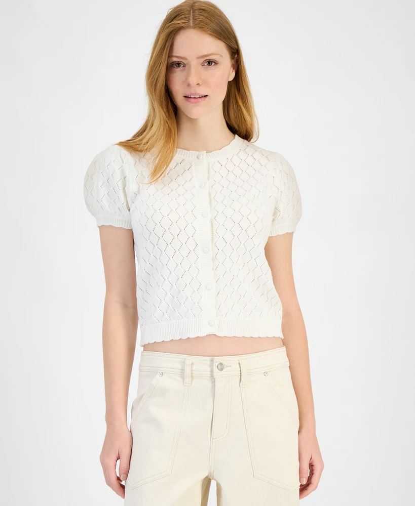 And Now This Petite Pointelle-Knit Button-Front Cardigan, Exclusively at Macy's