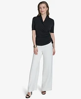 Halston Women's Ruched Faux-Wrap Top