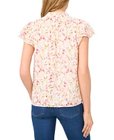 CeCe Women's Flutter-Sleeve Mandarin-Collar Blouse