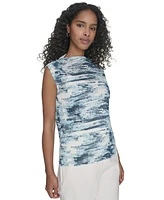Calvin Klein Petite Printed Pleated Sleeveless Top