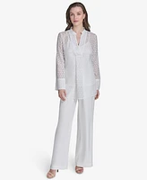 Halston Women's Dot Texture Long-Sleeve Blouse