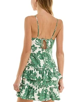 City Studios Juniors' Leaf-Print Tiered-Ruffle Mini Dress