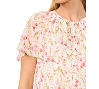 CeCe Women's Flutter-Sleeve Tie-Neck Blouse
