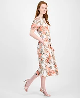 Kasper Tropical Floral Cotton Short-Sleeve Dress, Regular & Petite Sizes