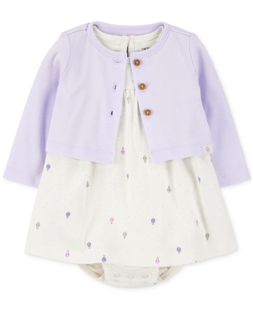 Carter's Baby Girls Cotton Bodysuit Dress & Cardigan, 2 Piece Set