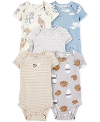Carter's Baby Boys 5-Pk. Cotton Short-Sleeve Milk & Cookies Bodysuits