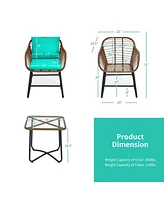 Gymax 3 Piece Patio Conversation Furniture Set Outdoor Bistro Set w/ Cushions