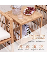 Gymax 5 Pcs Rattan Outdoor Patio Conversation Set w/ Coffee Table & Ottomans