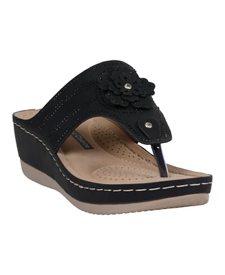 Gc Shoes Women's Cora Embellished Floral Wedge Sandals