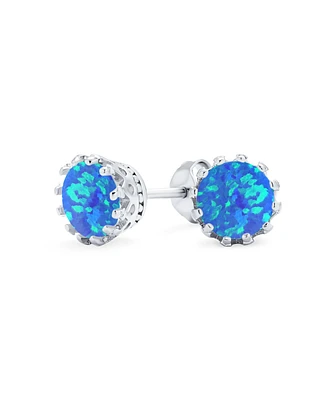 Bling Jewelry Iridescent Crown Setting Created Opal Solitaire Stud Earrings Rose Gold Plated .925 Sterling Silver White Blue Orange 6