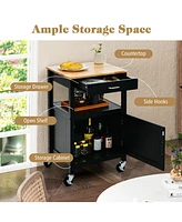 Rolling Kitchen Island Cart with Drawer and Side Hooks